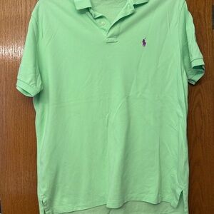 Ralph Lauren Bright Green Polo Shirt with Purple Logo Size L